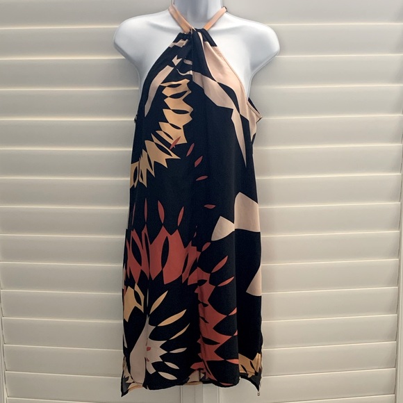 Trouve Halter Neck Tropical Summer Dress- Black and Coral Size S - Picture 1 of 2